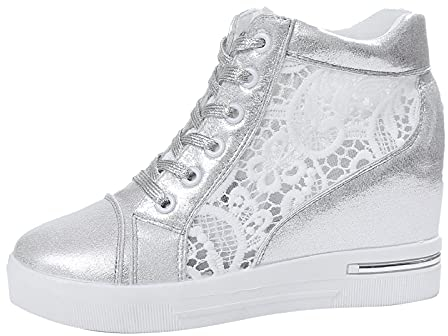 Scarpe Casual Donna Zeppa Chiusa Scarpe Sportive Donna offerte Sneakers Donna Zeppa Alta Sport Shoes Donna Scarpe Sportive Donna Alte Stivaletti con Zeppa d-d'Argento 20.3