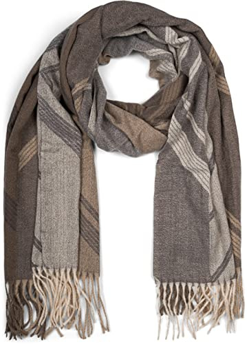 styleBREAKER Damen Web Schal Geometrisches Muster | 66x186 cm Format, 10,5 cm lange Fransen-Abschlüsse, weiches wärmendes Gewebe für den Winter, vielseitig als Stola drapierbar.