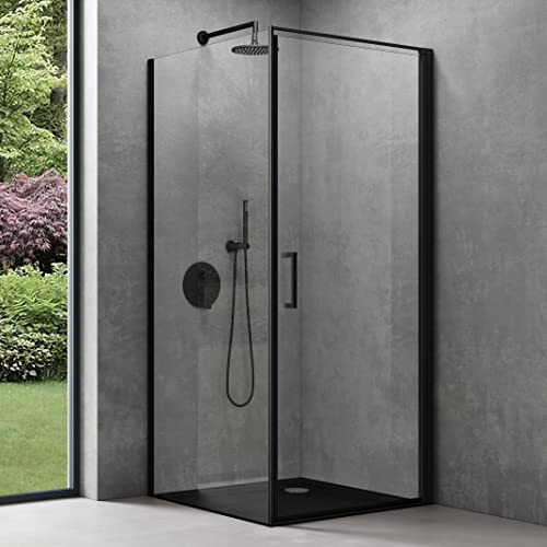doporro Box Doccia Angolare 100x80 cm con Porta Battente e Sollevamento | Vetro ESG Trasparente 8 mm, Profilo Alluminio Nero Opaco, Trattamento Anticalcare