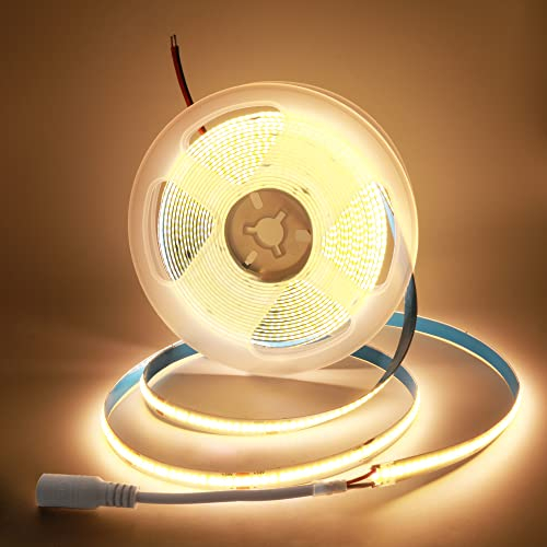 24V COB LED Streifen warmweiß Dimmbar, COB LED Stripe 5M 1600LEDs 3000K LED Band Lichterkette TV Hintergrundbeleuchtung,Flexibel LED Strip keine Lichtpunkte für Küche,Schlafzimmer, DIY Beleuchtung