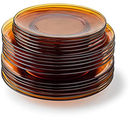 Duralex® Colección Lys ,Plato de cena de 23.5 cm, hueco 23 cm, postre de 19 cm de cristal Vermeil,Juego de 18 piezas , OK microondas y lavavajillas, Made in France