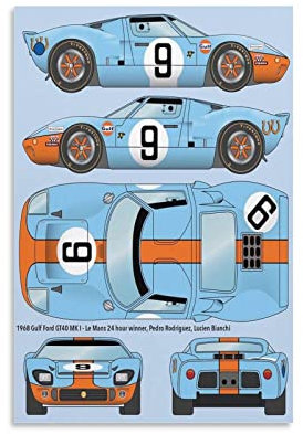 Vintage-Poster Ford GT40 Racing Poster, dekoratives Gemälde, Leinwand, Wandposter und Kunstbild, modernes Familien-Schlafzimmer, 30 x 45 cm