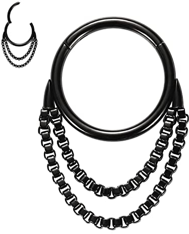 hengkaixuan Septum Schmuck 16G Septun Ringe Schwarz Daith Ohrringe Chirurgenstahl Septum Clicker Kette Nasenring Turm Ohrringe Nahtlose Conch Piercing Schmuck Septum Knorpel Helix Tragus Creolen 10mm