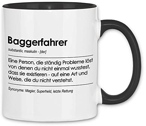 wowshirt Tasse Geschenk für Baggerfahrer Definition Geburtstag Weihnachten, Farbe:White - Black