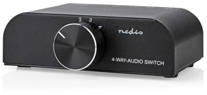 Nedis Interruptor de Audio analógico, Puerto de 4 Puertos, Conexiones, Entrada: 1 Entrada de Audio de 3,5 mm / 3 x (2 Conectores RCA Hembra), Conexiones, Salida: 1 x (2 Conectores RCA) | Manual |