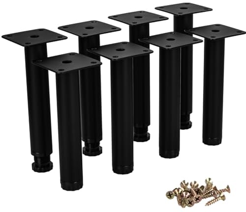 5 Inch / 12cm Metal Furniture Legs, 8 Pcs Black Adjustable Furniture Support Feet, DIY Replacement Dresser Legs Feet for Cabinet Table Sofa Couch Chair Desk Kitchen Cupboard