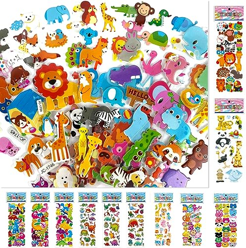Adesivi 3D per Bambini e Adulti - 450+ Stickers Attacca Stacca con Animali e Viso - 18 Fogli di Adesivi Aesthetic per Regali