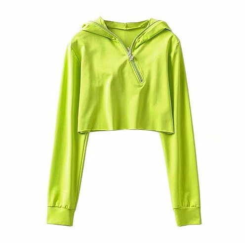 WLHBF Sweatshirts für Damen Langram Sommer Europäische Und Amerikanische Frauen Kleidung Mode Vielseitige Dünne Einfarbig String Kurze Lose Lose Mit Kapuze Pullover Top Kapuzenjacke Damen (Green, M)