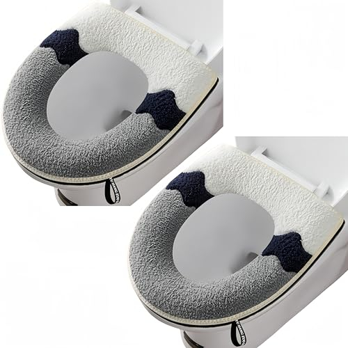 2 Pieces Thicker Bathroom Soft Toilet Seat Cover Pad with Handle Toilet Lid Cover Cushion Soft Thicker Washable Fits All Oval Toilet Seats