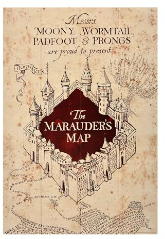 Elbenwald Harry Potter Wandbild mit Karte des Rumtreibers Motiv aus Holz 40,2 x 59,2 x 1,2 cm beige