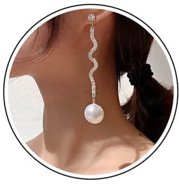 Wendalern Kristall Strass Perle Ohrringe - Lineare Baumeln Mit Cz Kurve und Quaste für Hochzeit Brautschmuck - Für Frauen Mädchen