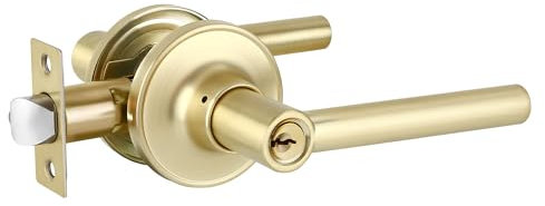 Heittis 1 Pack Gold Door Knob with Key, Gold Front Door Lock with Handle Reversible Entry Door Handle for Bedroom or Living Room,Satin Brass Gold Door Knobs,Heavy Duty Constructions