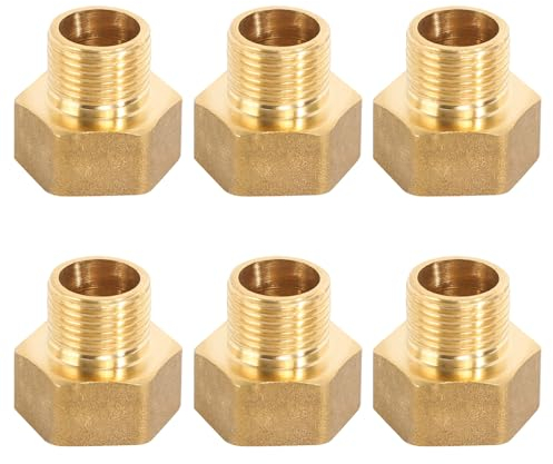 1/2” Female to 3/8” Male Adapter, 6 Pcs BSP Thread Brass Hex Bushing Reducing Connector, Reducer 1/2 to 3/8 Hex Bushing Reducing Connector Fittings for Pipe Connecting Conversion