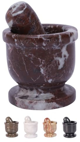 Exquisite Marble Mortar and Pestle Set - Your Ultimate Kitchen Essential for Grinding Spices, Making Guacamole, Salsa, Pesto, and Crushing Pills (Oval Shape (2.5) (Red Ziarat, 2.5)
