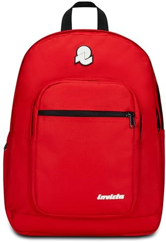 Invicta Jelek Plain Schulrucksack, Rot, Doppel-Rucksack mit super geräumiger Tasche für PC oder Tablet, Trinkflasche und Tasche mit Organizer, mittlere Schulen und Reisen, Unisex