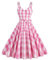 Robe Longue Vintage à Carreaux Vichy Rose, Bretelles Spaghetti, Robe trapèze rétro pour fête d'anniversaire, Devant froncé, Robes d'été pour Femmes