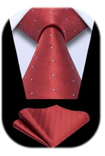 Enlision Cravate Rouge Homme et Pochette Cravates à Carreaux Mariage Classique Ensemble de Cravate Mouchoir