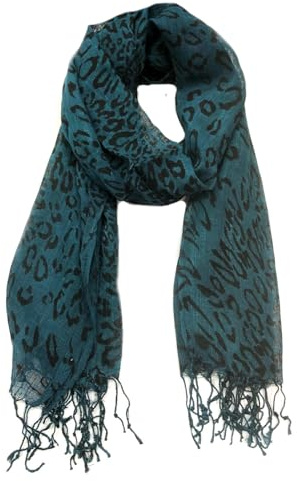 Generisch Damen Stola Schal Halstuch Tuch Langschal Fransen Lang schal mit Leo Leopard Muster Accessoires