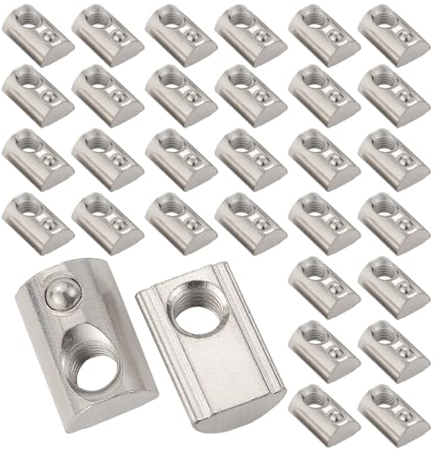 ADERTOS 45 PCS Tuercas en T Deslizantes M8, Tuerca de Ranura en T Deslizante Acero al Carbono, Tuercas Deslizantes M8 con Resorte de Bola, Tuercas Perfil Aluminio para Ranura de Extrusión de Perfil