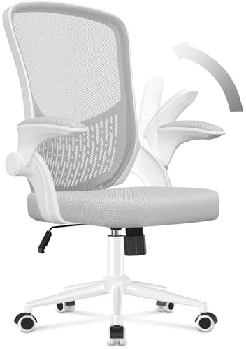 naspaluro Sedia da Ufficio,Sedie Scrivania Ergonomica Con Braccioli Ribaltabili a 90°,Poltrona Ufficio Lombare, Rivestimento in Rete Traspirante, Sedia Girevole a 360° Con Funzione Swing,Grigio