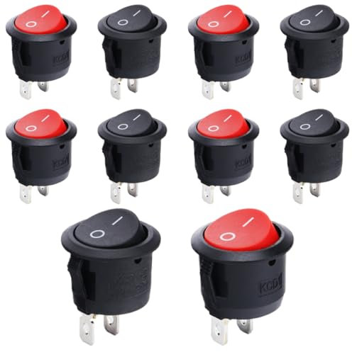 XPEX 10 Piezas Interruptor Basculante, Interruptor 12V, Redondo, 2 Pines Bloqueable Con Autobloqueo, Redondo, Interruptor Basculante, Interruptor De Camión, Remolque,Jeep(Negro/Rojo)