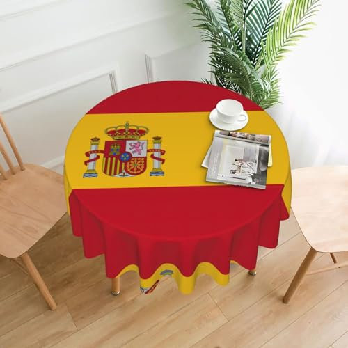JIUTY Runde Tischdecke mit spanischer Flagge, wasserdicht, auslaufsicher, Tischdekoration, Tischdecke für drinnen und draußen