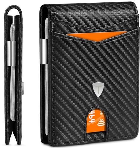 TENBST Portefeuille Homme, Portefeuille pour Homme avec Pince à Billets, Porte Monnaie en Cuir avec Blocage RFID, 11 Porte Carte Crédit, Carbone Noir