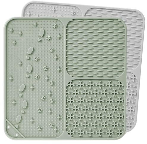 Wingcases-Schleckmatte Hund & Katze, 2 Stück Leckmatten 100% Silikon-Welpen- mit Saugnäpfen. Lindert Angst und Langeweile, leicht zu reinigen, (Hellgrün & Asche)