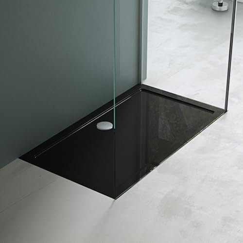 Mai & Mai Plato de Ducha 70x140x4 cm – Acrílico Negro Rectangular, Antideslizante y Resistente, con Desagüe AL01, Instalación a Ras de Suelo o Sobresuelo Faro2
