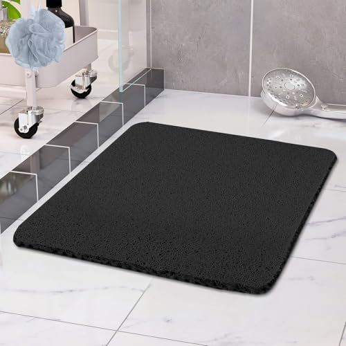 COSYLAND Duschmatte rutschfest 60 × 60cm - Duscheinlage rutschfest mit Ablauf - Weiche PVC-Luffa Antirutschmatte Badewanne - Schnell Trocknende Badematten - Schwarz