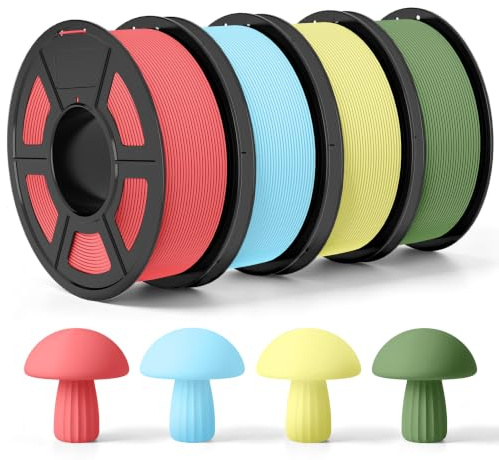 TECBEARS PLA Matte Rapid Filament 1.75mm Mehrfarben Bundle 4KG | Hochgeschwindigkeit 600mm/s, +/-0.02mm, für Modelle und Figuren, 4 *1kg Spule（Gelb+Rot+Olivgrün+Himmelblau）