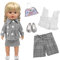 2 Setzen Puppenkleidung für 30-45 cm Baby Puppen, Moden Neue Puppenzubehör mit Jacke Rock Kurze Ärmel Hosen Schuhe Taschen für 12-18 Zoll Neugeborene Baby Puppen Mädchen Geburtstag