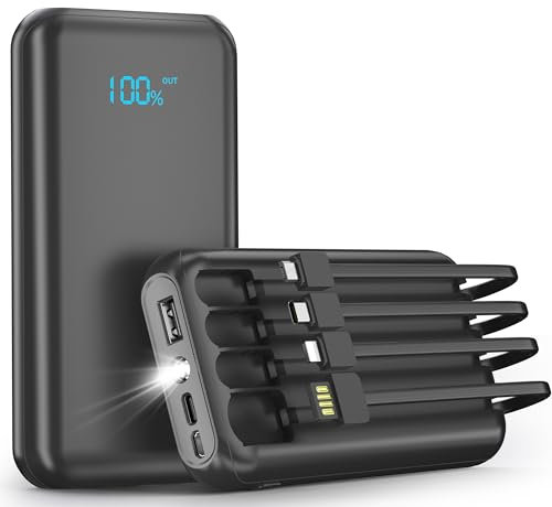 52800mAh Power Bank mit 4 Kabeln,Powerbank mit LED-Anzeige und Taschenlampe,Schnelles Aufladen QC 22,5W und USB C PD20W,Tragbare Powerbank 3 Eingänge und 3 Ausgänge für Tablets Outdoor Handy