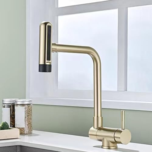 Mitigeur Cuisine sous Fenetre Robinet Pliable Cuisine Rotatif Acier Inoxydable 6 Mode Manche Unique-Or Brossé