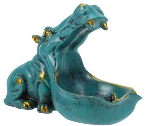 Healifty Resin Hippo Statue Candy Bowl Fun Home Decor for Living Bedroom Office Adorable Animal Candy Dish Unique Storage Bowl for Keys Quirky Sculpture