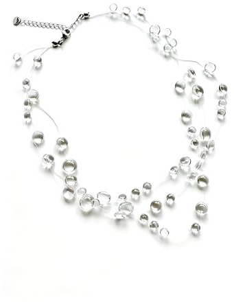Mehrreihige Halskette aus Kunstharz Tropfenform Transparent Damen | Handgefertigter Schmuck in Tropfenform, sieht aus wie ein Tautropfen, tolles Accessoire für Hochzeiten, Partys und