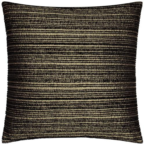 Paoletti Jupiter Cushion Cover – Pearlescent Jacquard Chenille Linear Textured Decorative Case (Black/Gold - 50x50cm)