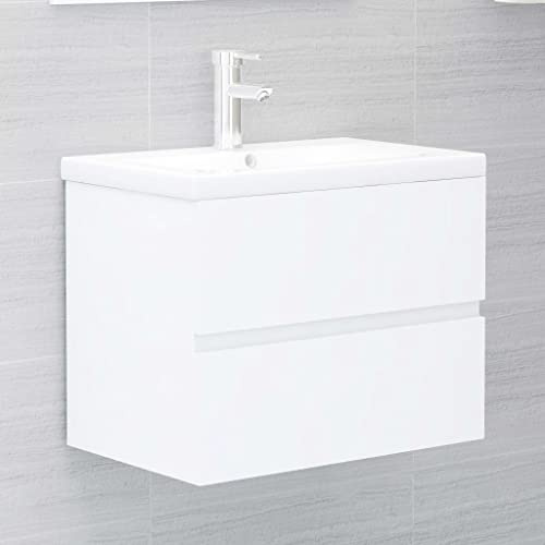Massbinet Badezimmermöbel Set Unterschrank mit Keramikwaschbecken Spiegelschrank Hochscrank Weiß 60 x 38.5 x 45 cm Mit Wasserhahn & Abfluss
