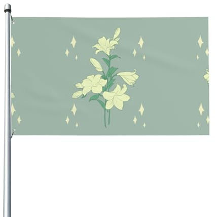 Weiße Cartoon-Lilien-Drucke, dekorative Flaggen für den Außenbereich, 90 x 152 cm, leicht und schön, geeignet für Terrassen im Freien und Festivals.