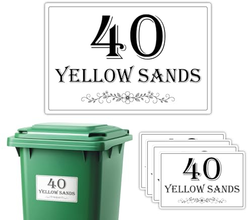 4x Custom Wheelie Bin Stickers: Personalised Name, Street and House Numbers for Outside, Bin Numbers for Wheelie Bins, Durable Bin Stickers for Easy Identification, number stickers for wheelie bins