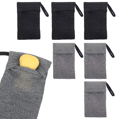 LUFFLOK 6 Pièces Pochettes à Savon, Filet Savon Rangement pour Femmes et Hommes, Gants Exfoliants pour le Corps, Brosse Douche pour Gel Douche et Shampoing, Exfoliante Gant Corps a Gommage (6 Pièces)