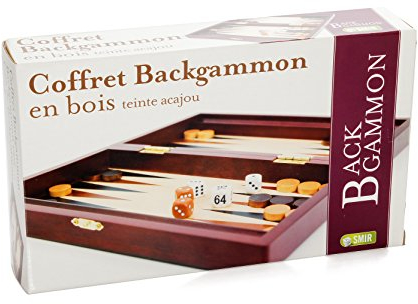 Smir - Coffret Backgammon en Bois - Teinte Acajou - Jeu de réflexion et de stratégie - jeu traditionnel - Pièces de jeu et accessoires en bois
