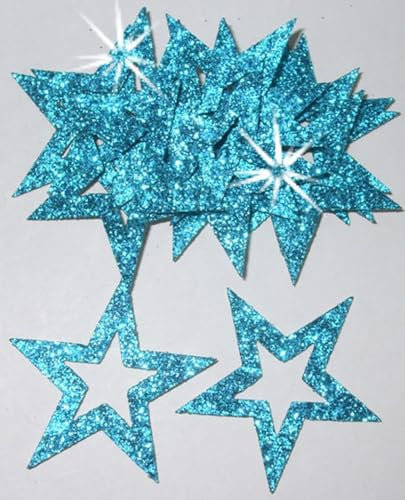 Light Blue 24 Fabric Glitter 35mm Star Outline Iron-On