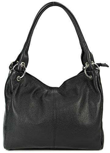 Belli italienische Leder Schultertasche Damentasche Handtasche Shopper Lilly in schwarz - 33x28x14 cm (B x H x T)