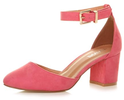 AJVANI Womens Ladies Low mid Block Heel Ankle Strap Mary Jane Court Shoes Sandals Size