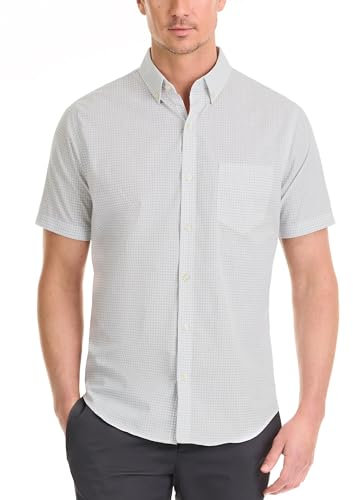 Van Heusen Men's Wrinkle Free Short Sleeve Button Down Shirt, White Mini Light, L