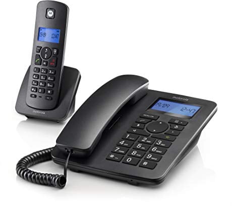 Motorola Voice - C4201 Schnurgebundenes Telefon mit digitalem Schnurlosterminal, Notrufmodus, Anrufweiterleitung, Telefonbuch mit 50 Namen und Nummern, Freisprecheinrichtung