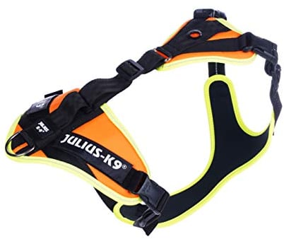 Julius-K9, 19MTR-FOR-M-AMZ, Mantrailing & Outdoor Hundegeschirr, Größe: M, UV orange mit neon Rand