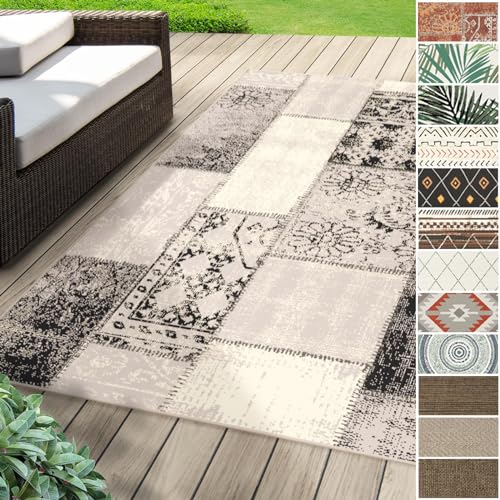 Floordirekt Outdoor Teppich wetterfest & UV beständig für Terrasse, Balkon oder auch für Küche & Wohnzimmer Robustes, flachgewebtes kurzflor waschbarer Wohnzimmerteppich 120 x 170 cm Cotton-Grau