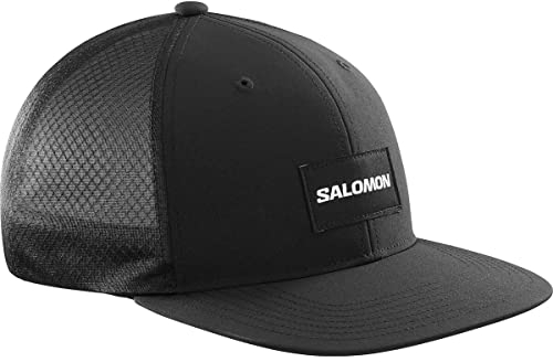 Salomon Trucker Kappe Unisex, Auffällig und vielseitig, Aus Recyclingmaterial, Atmungsaktiver Komfort, Deep Black, Deep Black, M/L